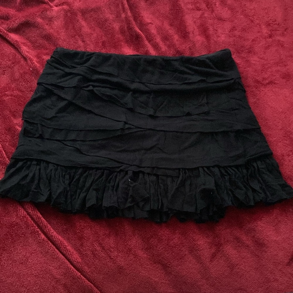 Medium Rue21 Layered Black Mini Skirt Elastic Waistband Asymmetrical